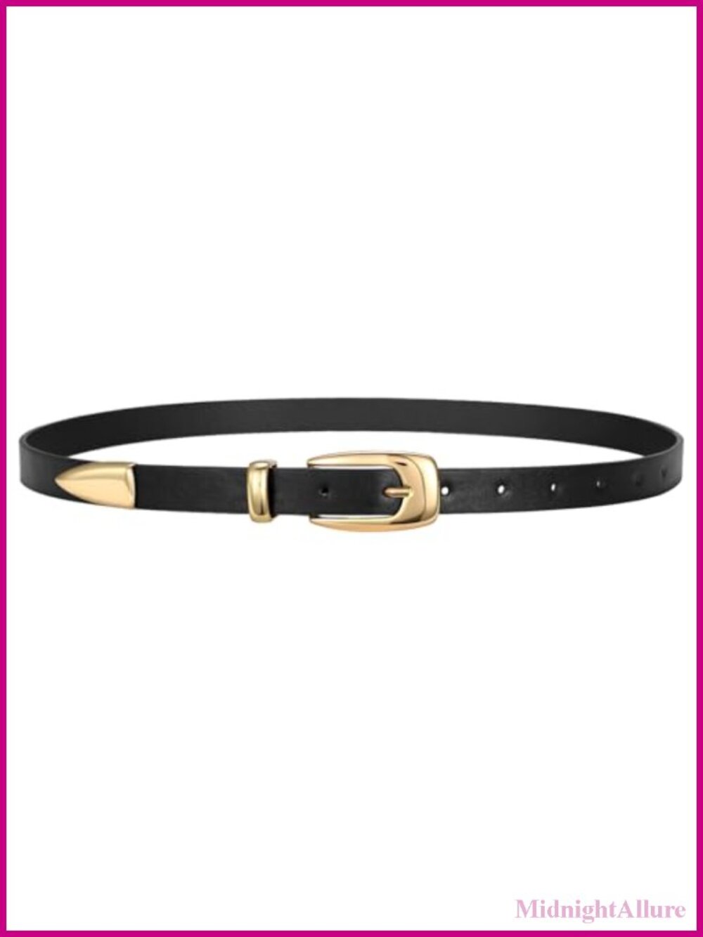 Women's Skinny PU Leather Belt with Gold Buckle Adjustable Thin Waist Belt